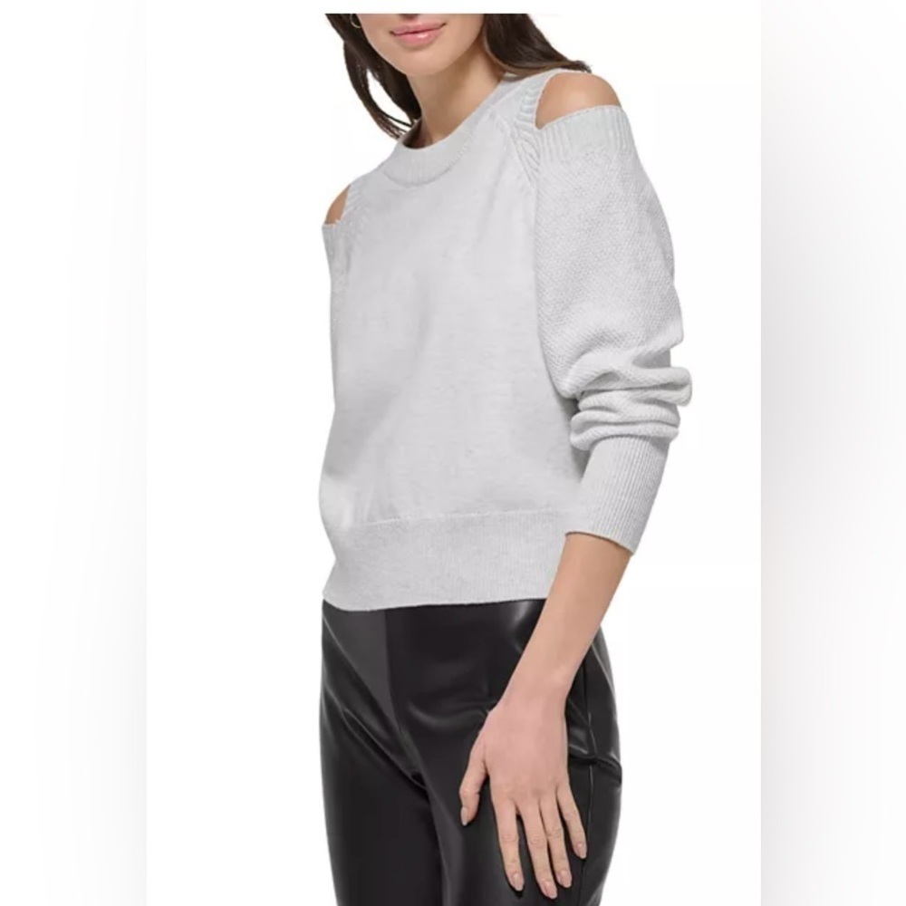 🩶🖤 DKNY Cutout Shoulder Sweater-SZ L🖤🩶NWT - Picture 4 of 11